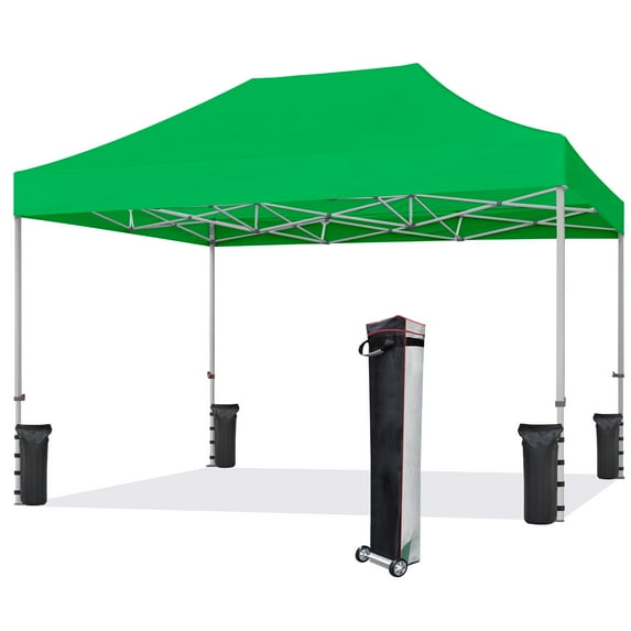 Eurmax USA 10'x15' Ez Pop Up Canopy Tent with Heavy Duty Roller Bag,Bonus 4 Sand Weights Bags(Ginkgo)