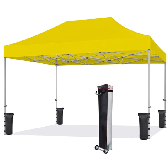 Eurmax USA 10'x15' Ez Pop Up Canopy Tent with Heavy Duty Roller Bag,Bonus 4 Sand Weights Bags(Sunflower)