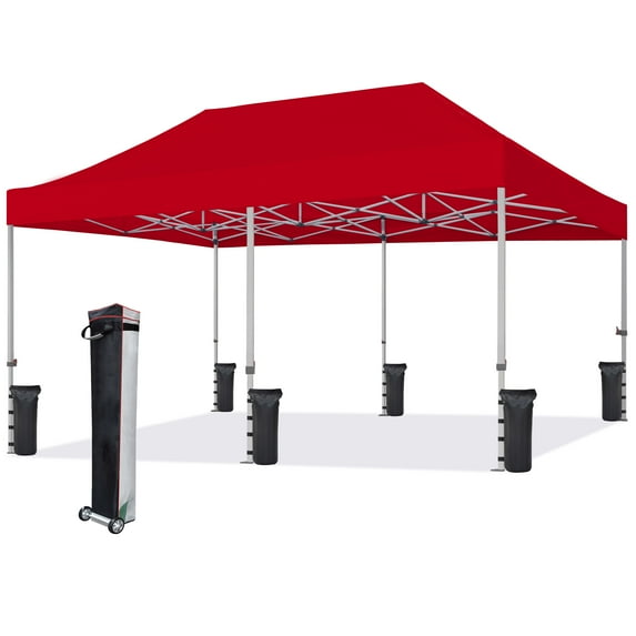 Euromax USA 10ft x 20ft Ruby Pop Up Outdoor Canopy, Heavy Duty and 6 Sand Weights Bags