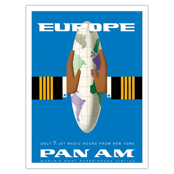 Europe - Only 7 Jet Magic Hours from New York - Vintage Airline Travel Poster by Bobri c.1950s - Bamboo Fine Art 290gsm Paper Print (Unframed) 24x32in