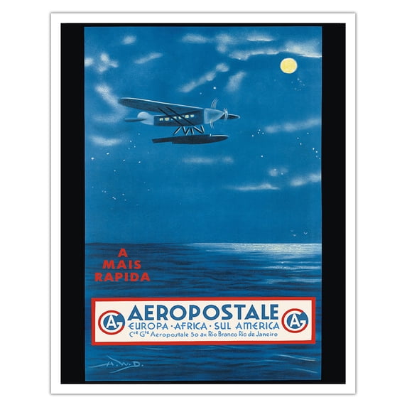 Europe Africa South America Rio de Janeiro Brazil - Aéropostale CGA - Vintage Airline Travel Poster c.1927 - Fine Art Matte Paper Print (Unframed) 16x20in