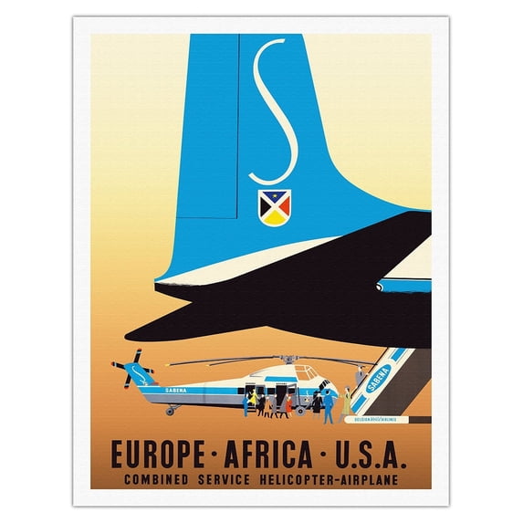 Europe Africa U.S.A - Sabena Belgian World Airlines - Vintage Airline Travel Poster c.1959 - Fine Art Matte Paper Print (Unframed) 20x26in