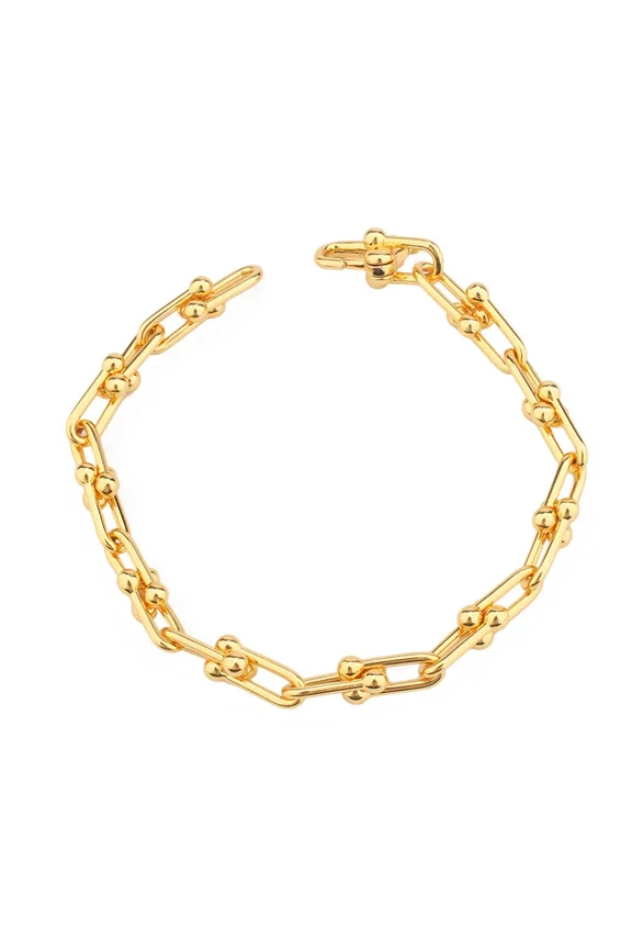 Europe America Classic Simple Style Men Women Lady 14K Yellow Gold U Shape Chain Bracelet 2 Color