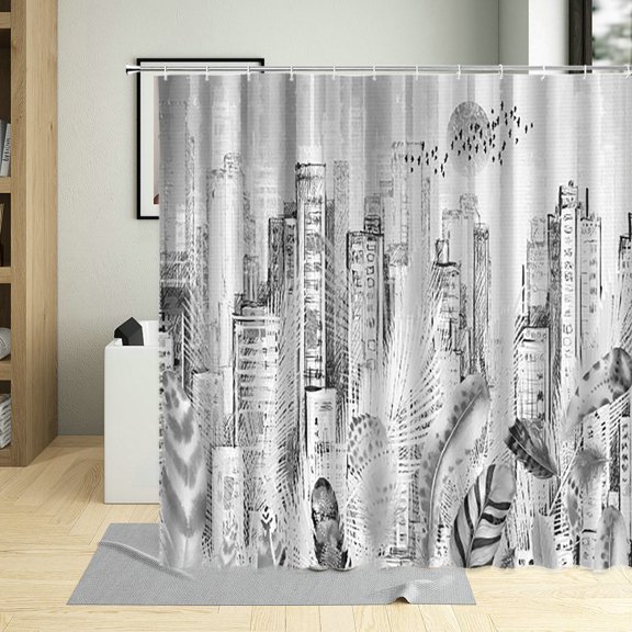 Europe City Street Style Black White Street View Shower Curtain Vintage Building Decor Screens Bathroom Curtains With Set