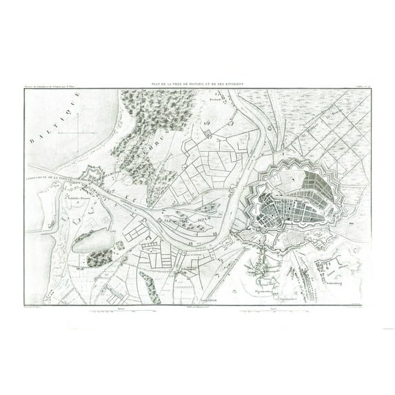 Historic Map - Europe Gdansk Poland - Thiers 1866 - 34.26 x 23 - Vintage Wall Art