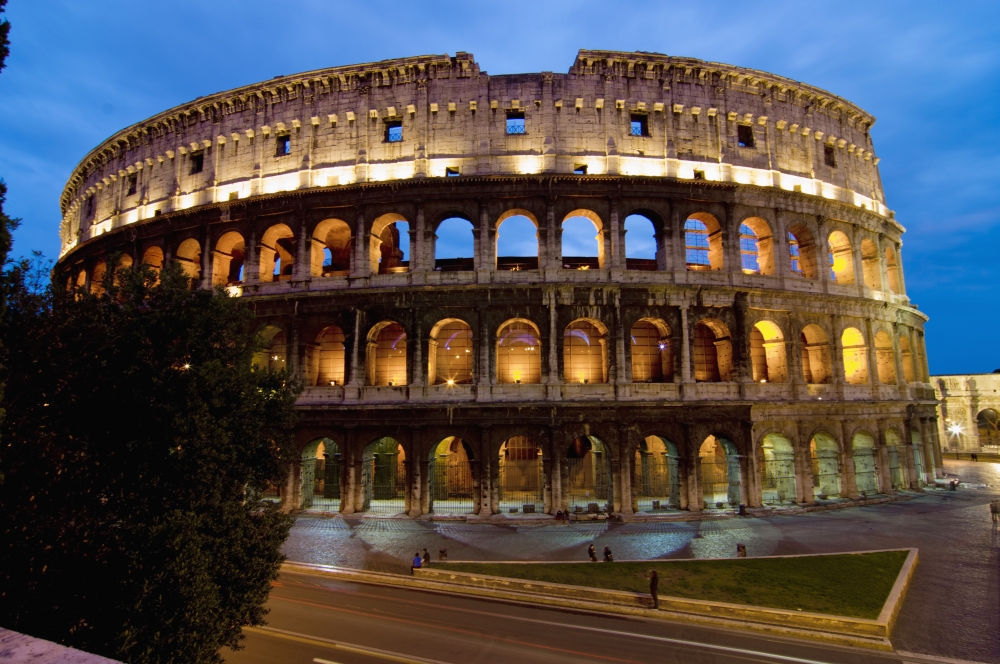 Europe Italy Rome Colosseum Dusk Canvas Art - Charles Bowman Design Pics (38 x 24)