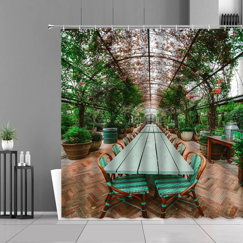 Europe Rural Garden Shower Curtains Purple Flowers Plant Countryside