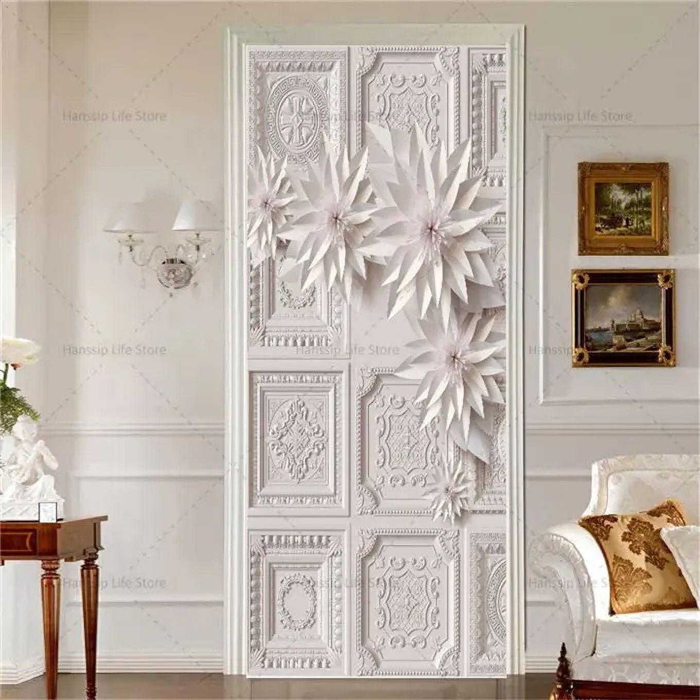 Europe Style Door Sticker Adhesive PVC Relief Art Wallpaper Living Room