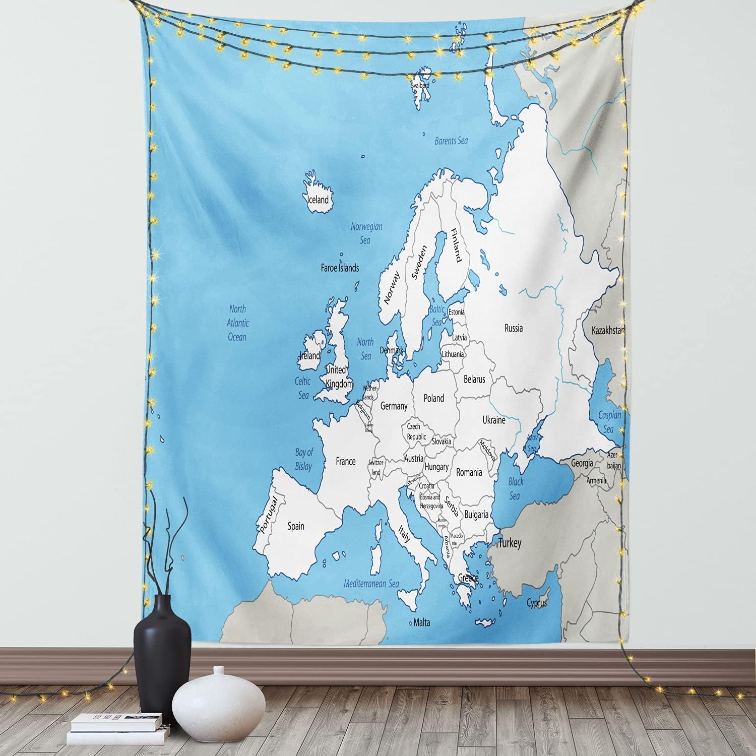 Europe Tapestry, Detailed Map of the European Continent with Borders 