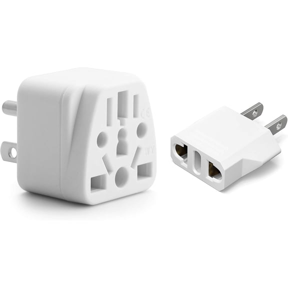 Europe to US Plug Adapter EU/UK/AU/in/CN/JP/Asia/Italy/Brazil to USA (Type A & B) American Travel Adapter and Converter, Wall Outlet Power Charger Converter (White)