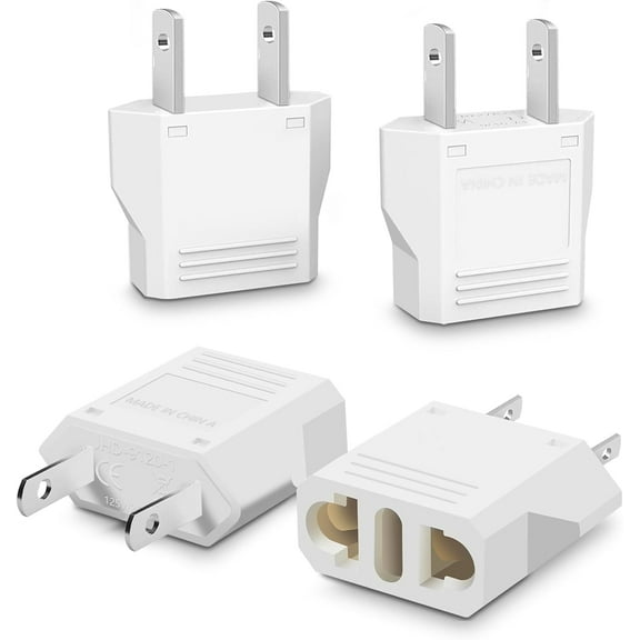 Europe to US Plug Adapter, European to US Plug Adapter, 4 Pack European Plug Adapter to USA Power Converter, Travel Adapters EU to American, Canada, Mexico,Type A, White