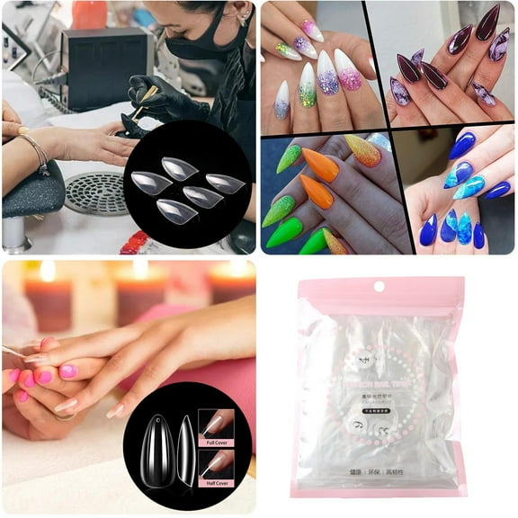 Europe and USA Style Long Thin Full Coverage Almond Nail Transparent False Nails 10 Sizes 500