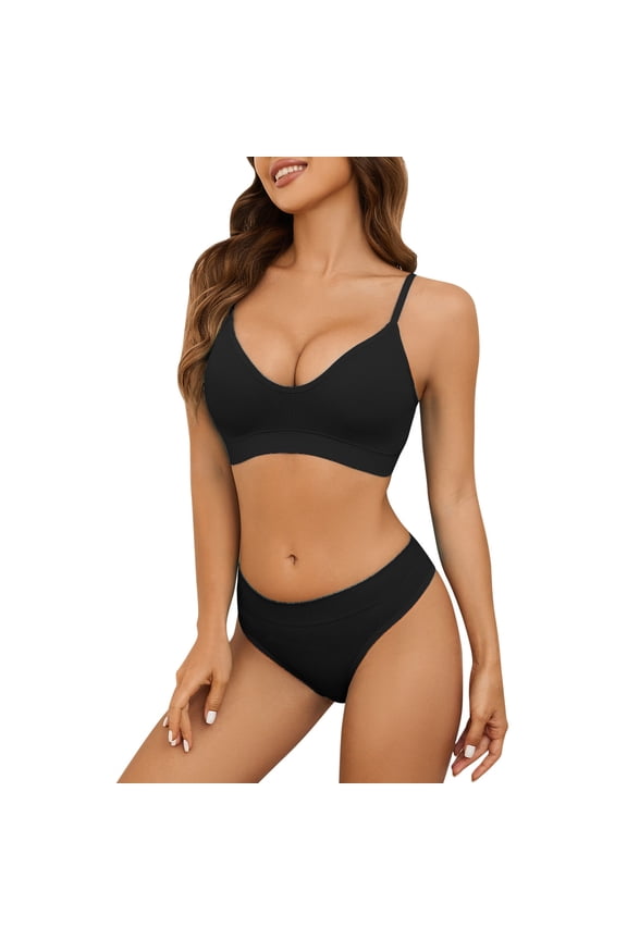 Europe USA Seamless Sports Bra and Thong Set Adjustable Yoga Underwear Comfortable Workout Bralette Supportive Activewear