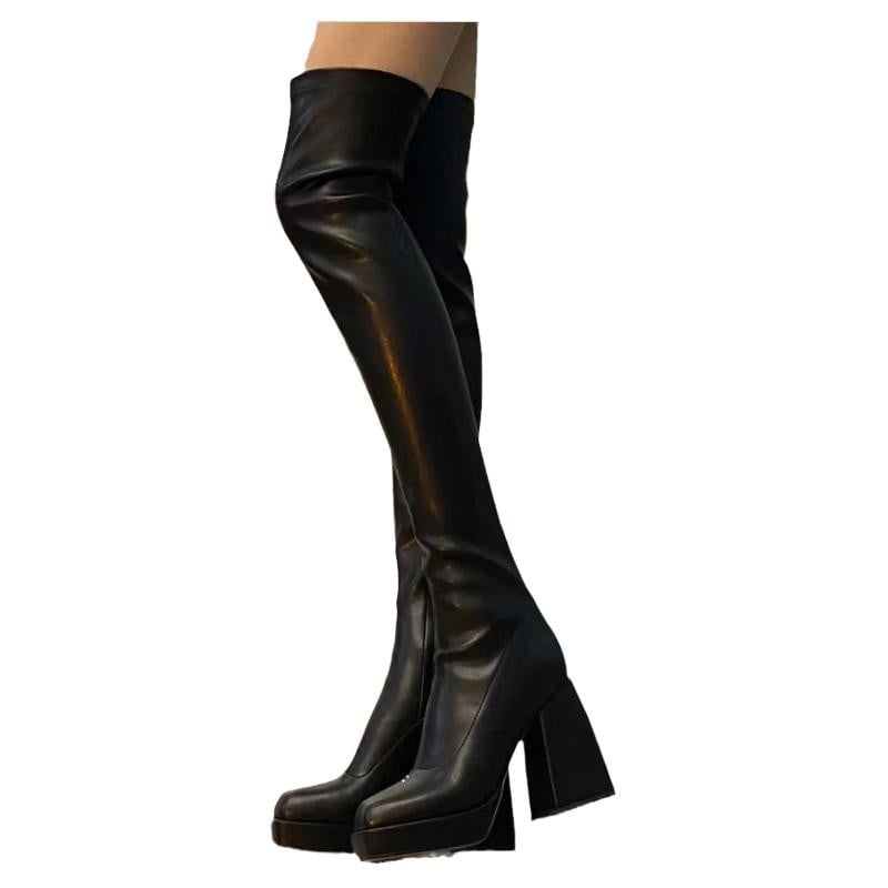 Europe and the United States wind over-the-knee leather boots female ...