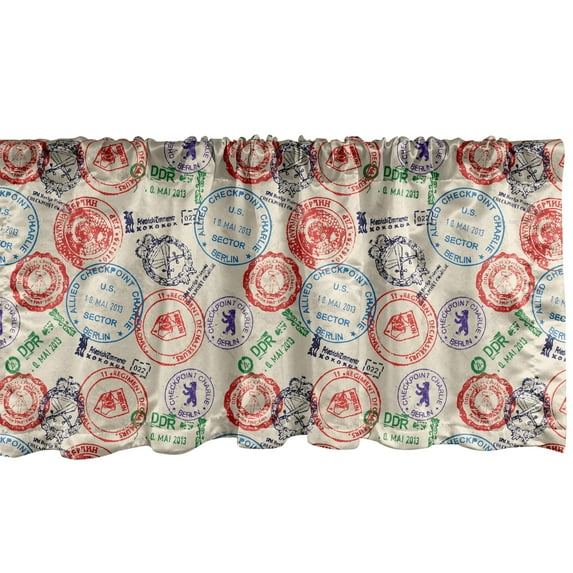 Ambesonne Europe Valance Pack of 2, Colorful Passport Stamps, 54"X12", Multicolor