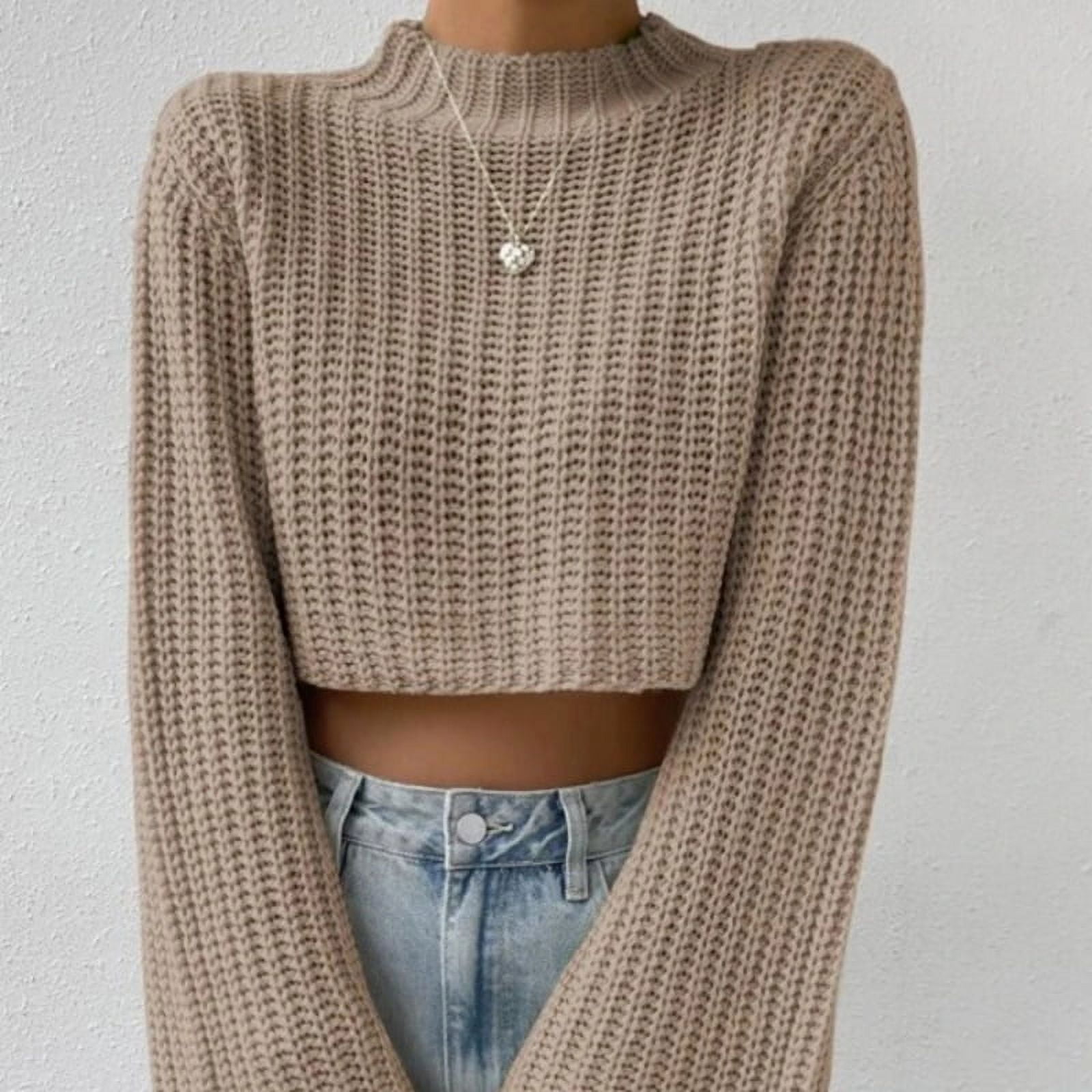 Europe and America Short Navel Sweater Solid Color Casual Allmatch