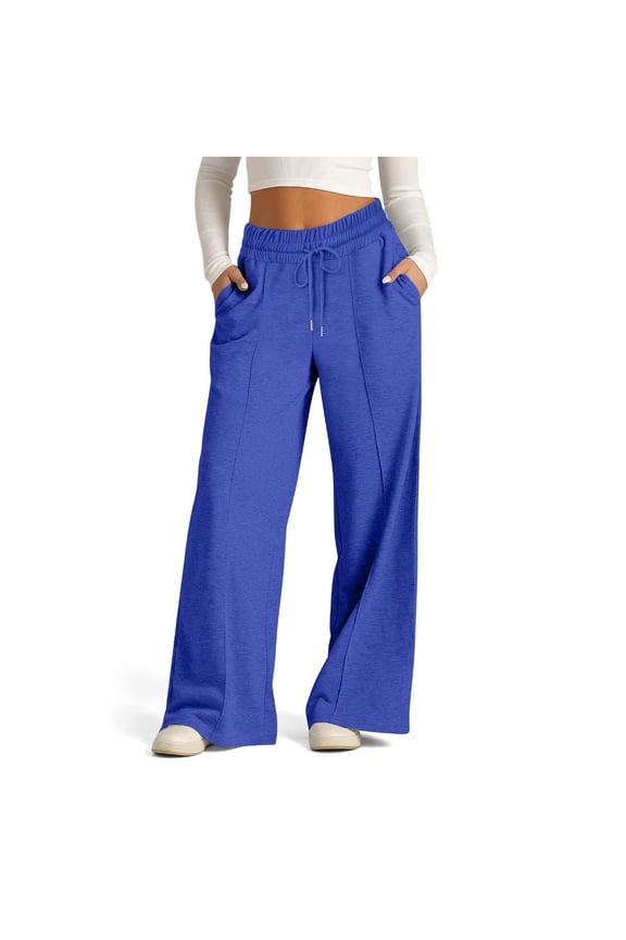 Europe and The United States Women's Drawstring Waist Fashion Wide Leg Pants Solid Color Casual Pants