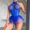 thumbnail image 1 of Europe and the United States Sexy Pu lacquered mesh patchwork hang neck underwear gauze skirt train garter one-piece, 1 of 2