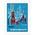 thumbnail image 1 of Europe via Moscow Aeroflot Russian Airlines National Airline of Russia - Vintage Airline Travel Poster c.1968 - Bamboo Fine Art 290gsm Paper (Unframed) 17x22in, 1 of 4
