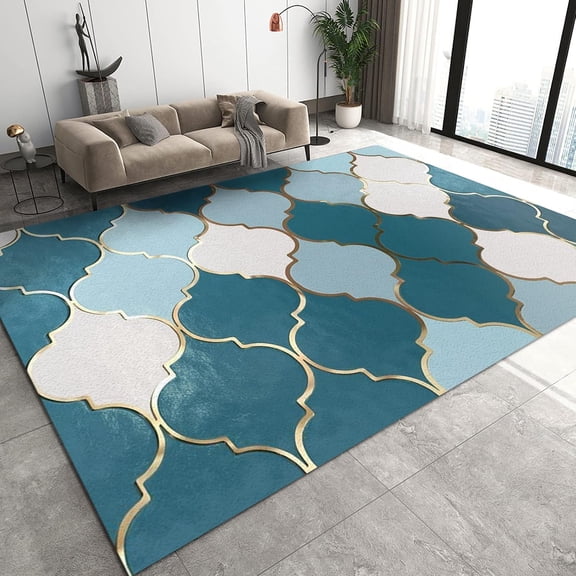 European 3D Rules Art Area Rugs, Gold Plated Sequin Circular Lines Living Room Carpet, Door Mat Pattern Clear Comfortable Feet Apply to Kitchen Dining Room Children's Room 3x4ft