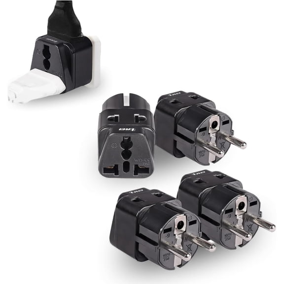 European Adapter Plug, Travel Adaptor for Europe Schuko Countries 2 in 1, for Germany France Iceland Netherlands Russa Greece Spain - Safe Grounded Connection - Universal Socket - 4 Pack
