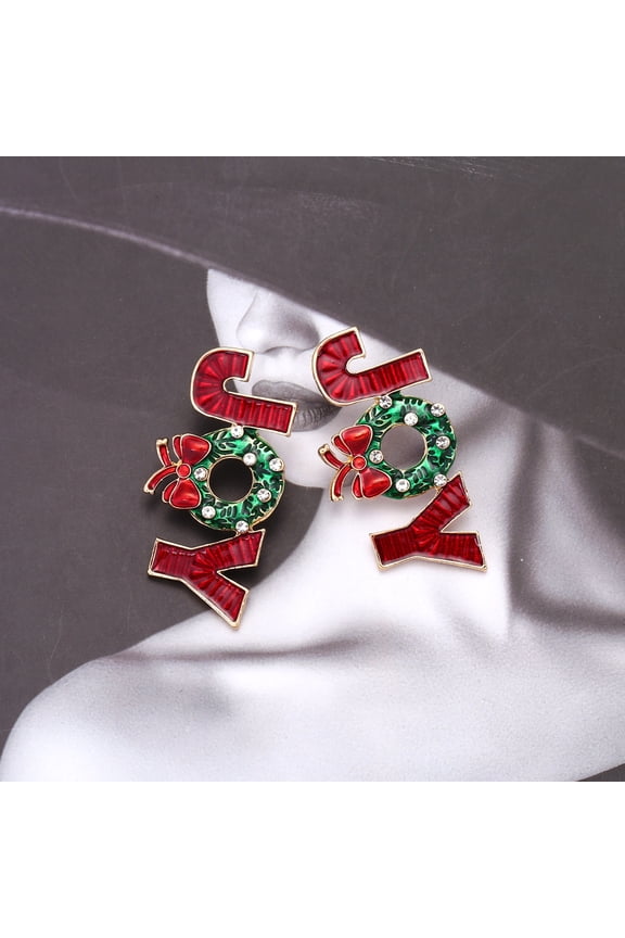 European American Christmas Bow Brooch JOY Oil Drop Design 1pcs