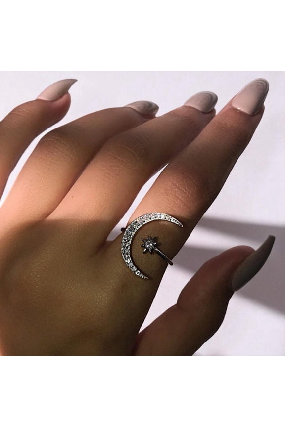 European American Fashion Crescent Moon Star Ring Ethnic Style Adjustable Open Finger Ring