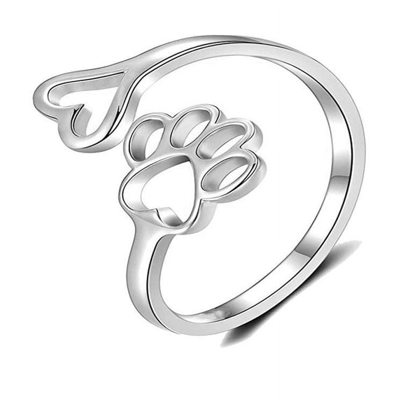 European American Style Dog Paw Heart Ring, Electroplated Copper, Fashionable Pet Lover Jewelry, Hollow Design