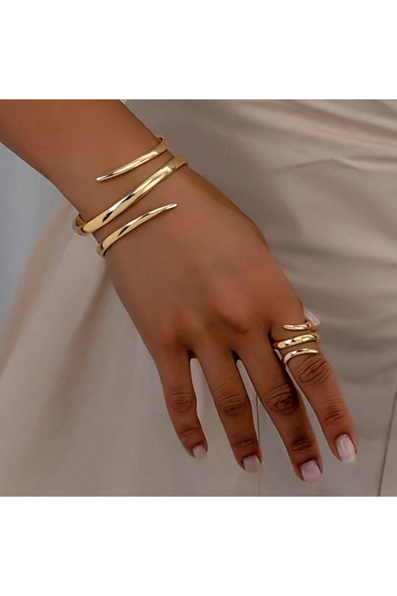 European And American Style Retro Fashion Bracelet And Thick Ring Combination Set, Suitable For Women's Casual Wear, Various Festivals, Social Gatherings, And Couple Gifts