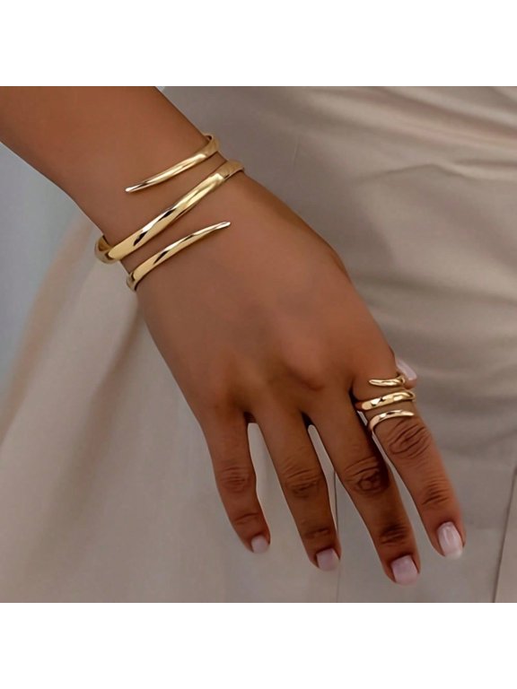 European And American Style Retro Fashion Bracelet And Thick Ring Combination Set, Suitable For Women's Casual Wear, Various Festivals, Social Gatherings, And Couple Gifts