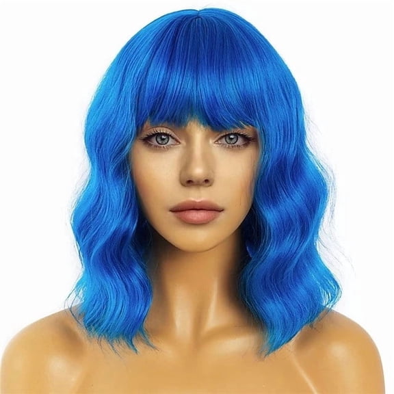 European American Water Wave Short Curly Wig for Party, Heat Resistant Synthetic Bob for Cosplay, Natural Looking Bounce Curl for Daily Wear, One Size for Festivals