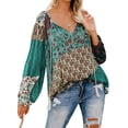 thumbnail image 1 of European and American autumn floral print large V-neck long-sleeved pullover shirt loose drawstring shirt top for women - ready stock and shipped on the same day - S, 1 of 6