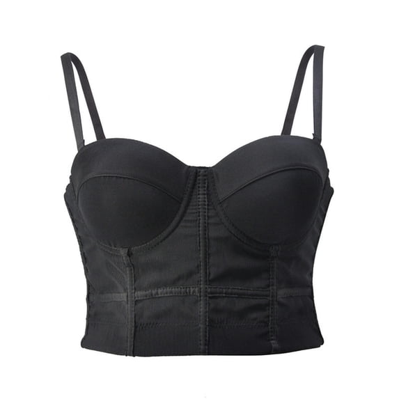 European and American backless tube top solid color bra with small straps and removable shoulder straps ultra short bra versatile body shaping vest - black - XL