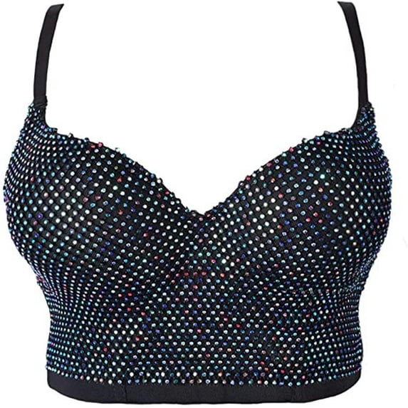 European and American new style camisole with spaghetti straps, sexy deep V diamond-encrusted chest-wrapped women's short versatile bottoming tube top - Color - L