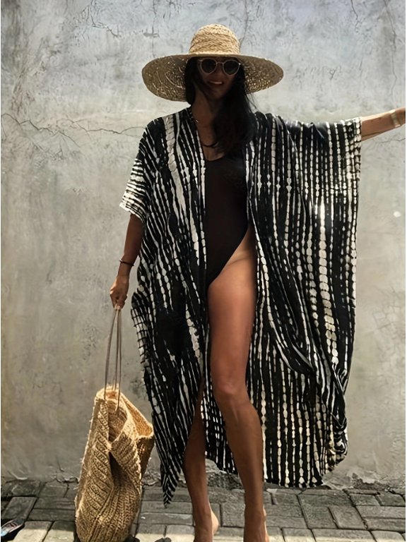 European and American resort-style loose-fitting plus-size sun protection beach jacket, bikini cover-up, swimsuit outerwear, women's shawl cardigan, unique, fashionable, and versatile