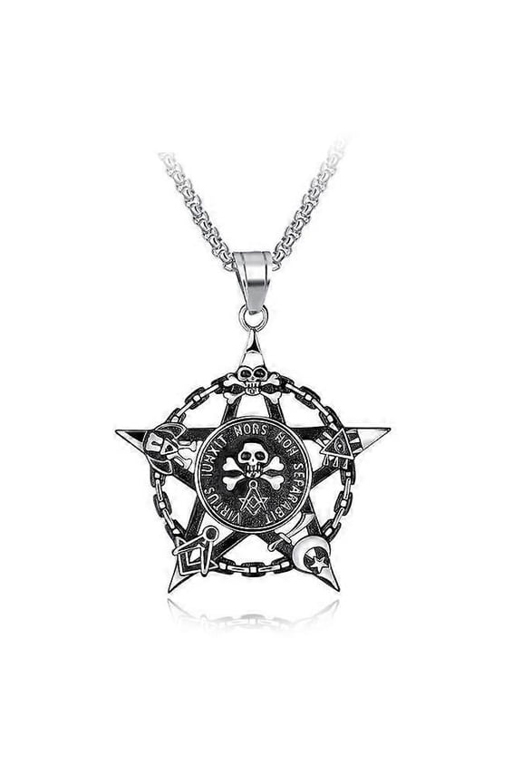 European And American Accessories Market Titanium Steel Men S Necklace Creative Personality Five-Pointed Star Skull Pendant Jewelry