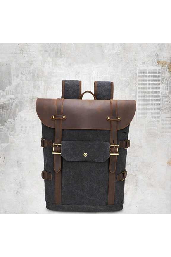 European And American Computer Crazy Horse Leather Backpack,Khaki