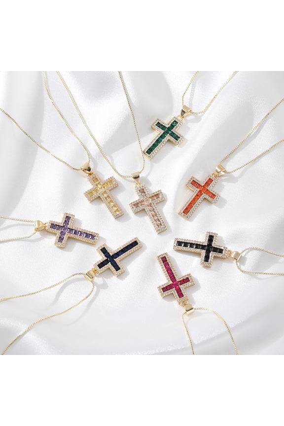 European And American Fashion Copper Micro Inlaid Zircon Cross Necklace Religious Design Hip Hop Style
