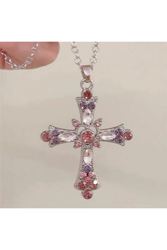 European And American Fashion French Zircon Cross Pendant Necklace Light Luxury Simple Personality Necklace For Women Jewelry
