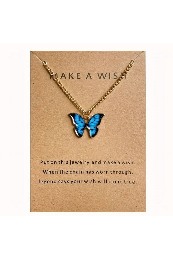European And American Fashion New Bohemian Alloy Butterfly Pendant Necklace Light Luxury Simple Personalized Women's Clavicle Chain,Blue