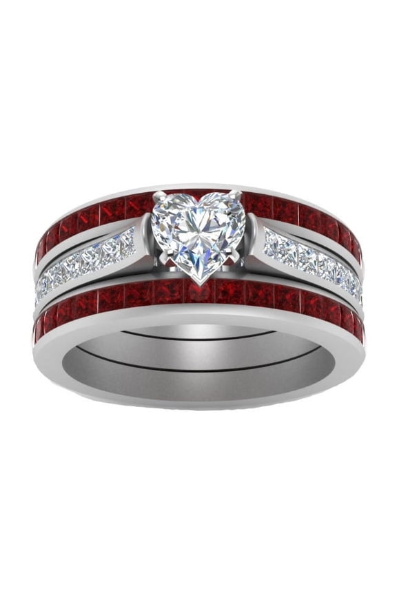 European And American Fashion New Ruby Heart-shaped Three-layer Ring