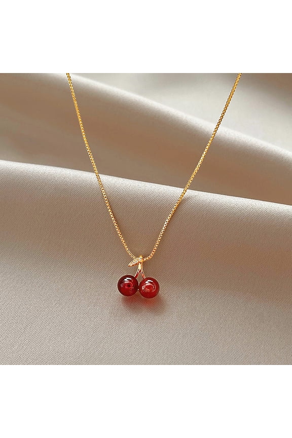 European And American Fashion Red Cherry Pendant Necklace Light Luxury Personalized Women Clavicle Chain Jewelry Gift
