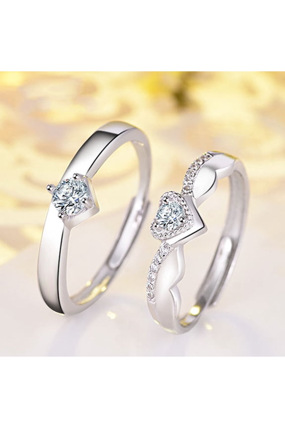 Couple Rings for Women and Men Silver Matching Rings Adjustable Opening Promise Rings Geometric Bands European and American Design Girlfriend Ring and Boyfriend Ring