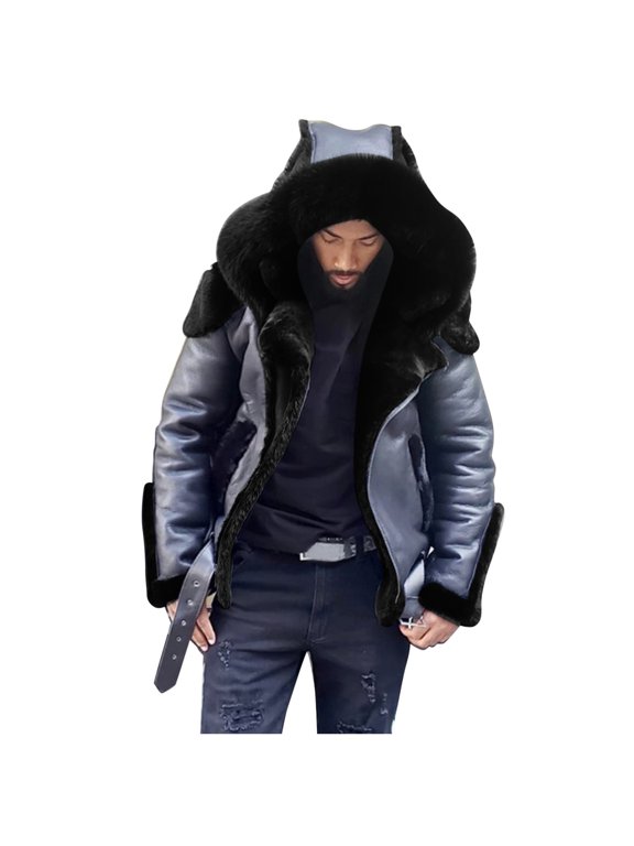 European And American Men's Retro Street Plus Velvet Thick Hooded Collar Zipper Straight Leather Jacket Jacket