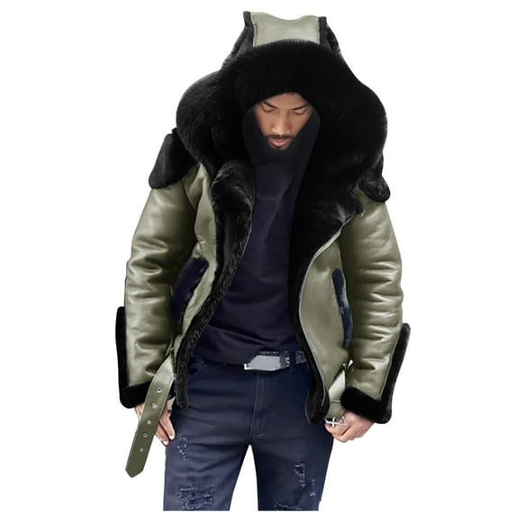 European And American Men's Retro Street Plus Velvet Thick Hooded Collar Zipper Straight Leather Jacket Jacket