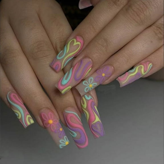 European And American Multi-color Lines Flower Graffiti Nail