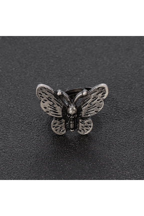 Womens Butterfly Ring Adjustable Metal Jewelry Retro European Geometric Ring National Tide Design Individually Packed