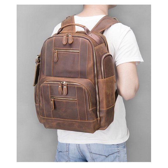 European And American Retro Backpack Crazy Horse Leather Outdoor Backpack,Coffee