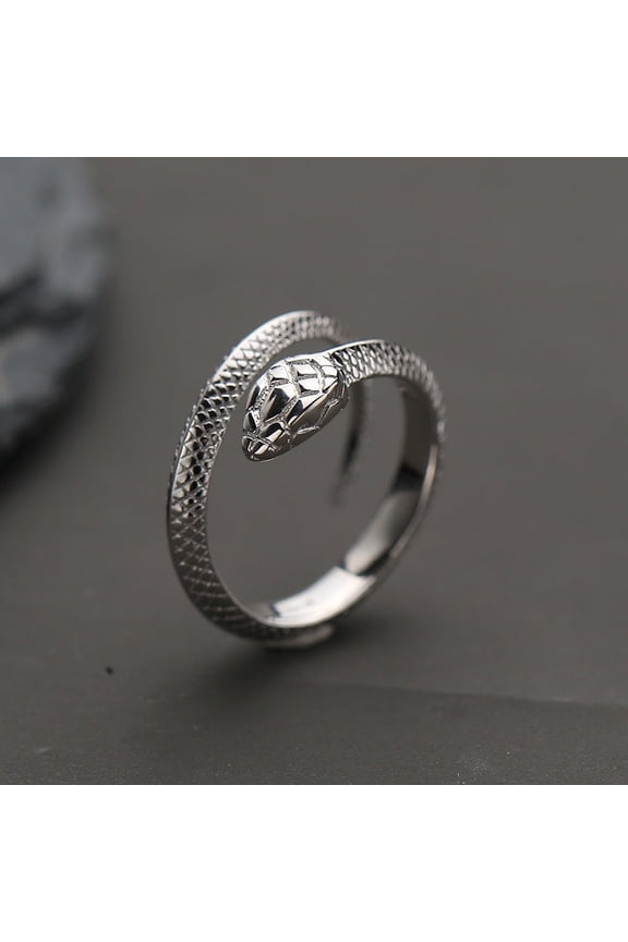 Men's Vintage Snake Ring Adjustable Copper Band Retro Electroplated Index Finger Ring Domineering Design Silver Tone Copper Ring for Men