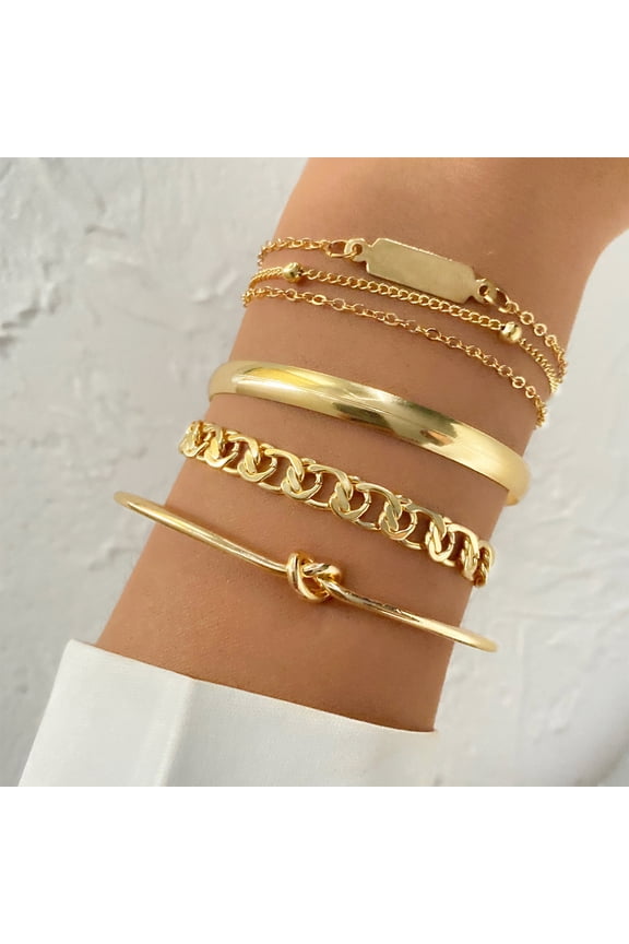 European And American Simple Hundred Chain Ring Bracelet 4-piece Set